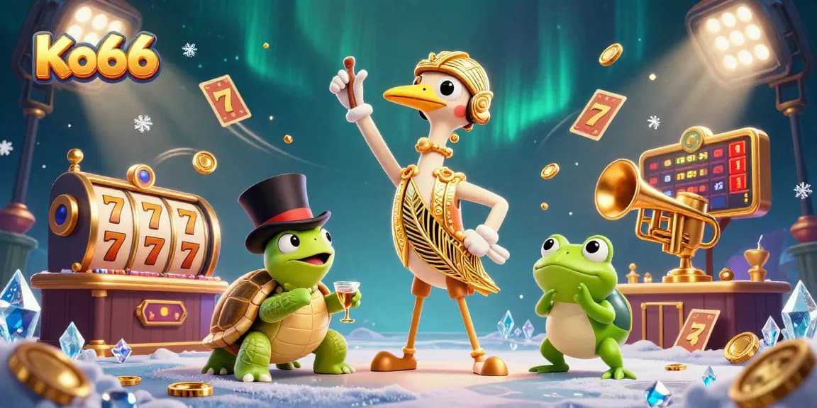 Experience the excitement of Ko66 with dynamic slot reels and vibrant casino characters in action.