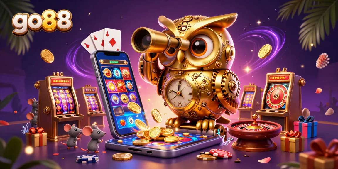 Engage with go88's captivating casino scene featuring cheerful characters and dynamic gaming elements.