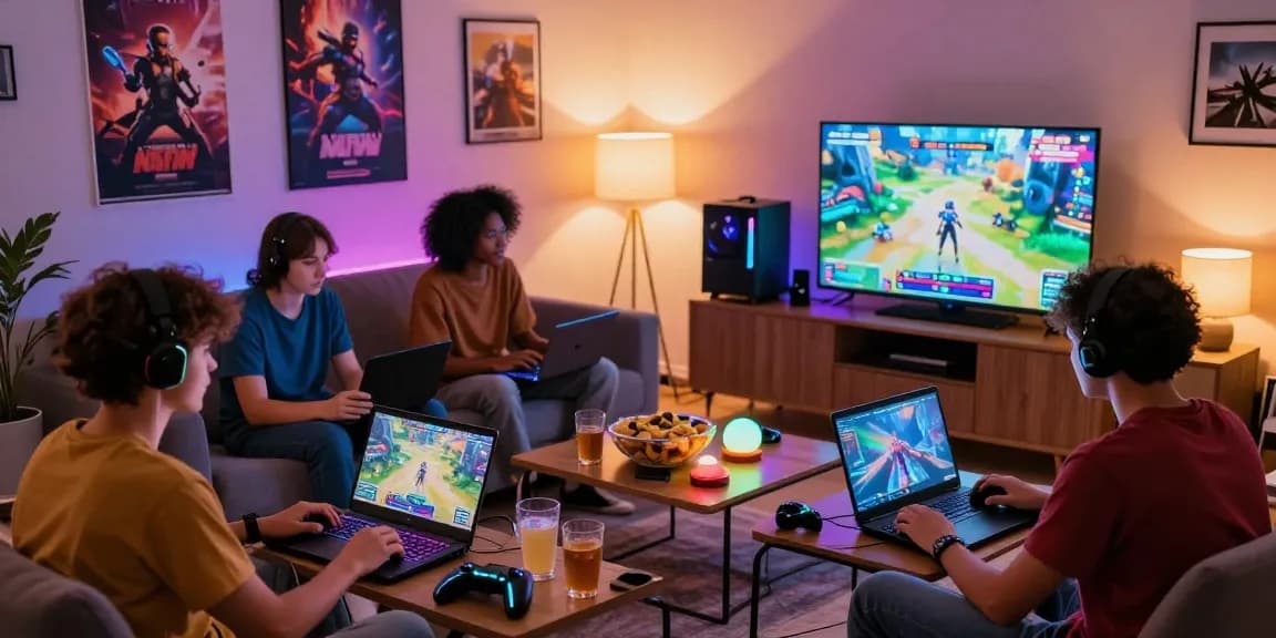 Group enjoying a lively game night with a vibrant nsfw game atmosphere and engaging setup.