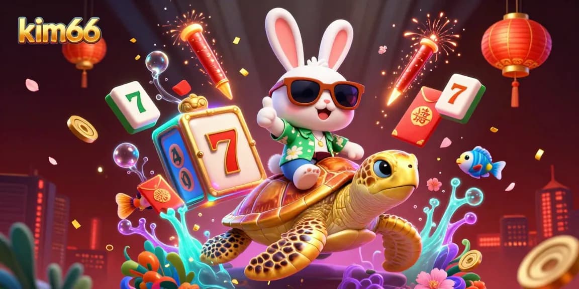 Play and win big at kim66 with 3D cartoon characters amidst a colorful casino scene.