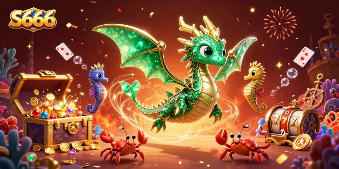 S666 engages players with its vibrant 3D casino scene featuring playful gambling elements like slots and playing cards.