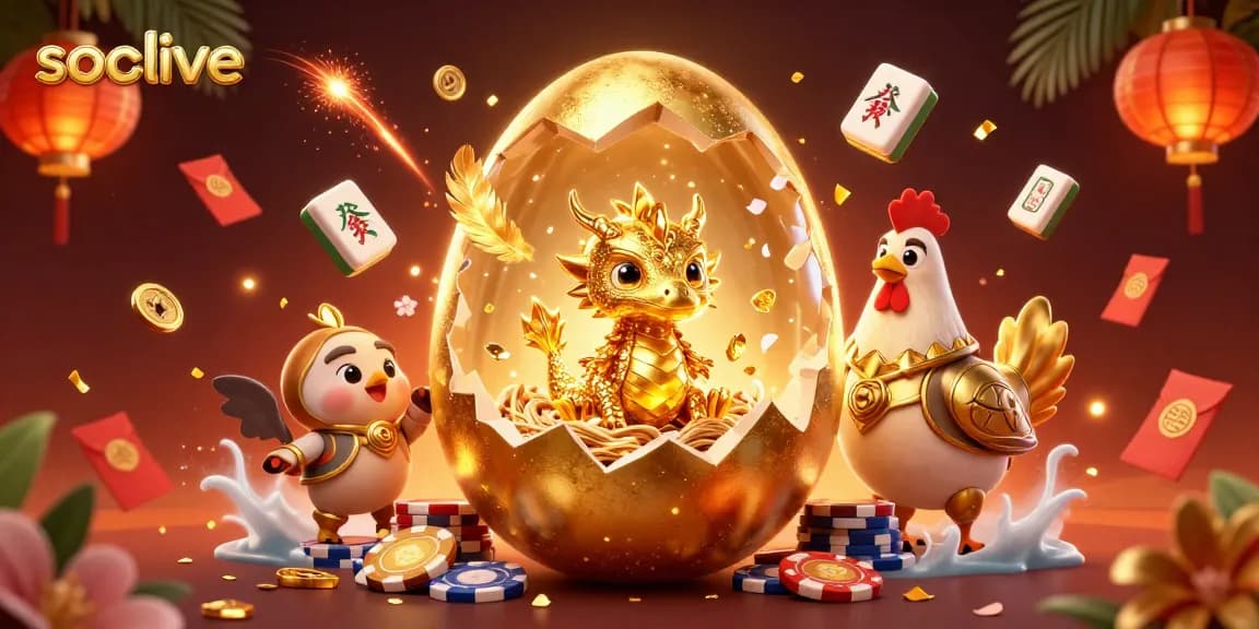 Socolive showcases a lavish gambling scene with a gleaming golden dragon among poker chips.