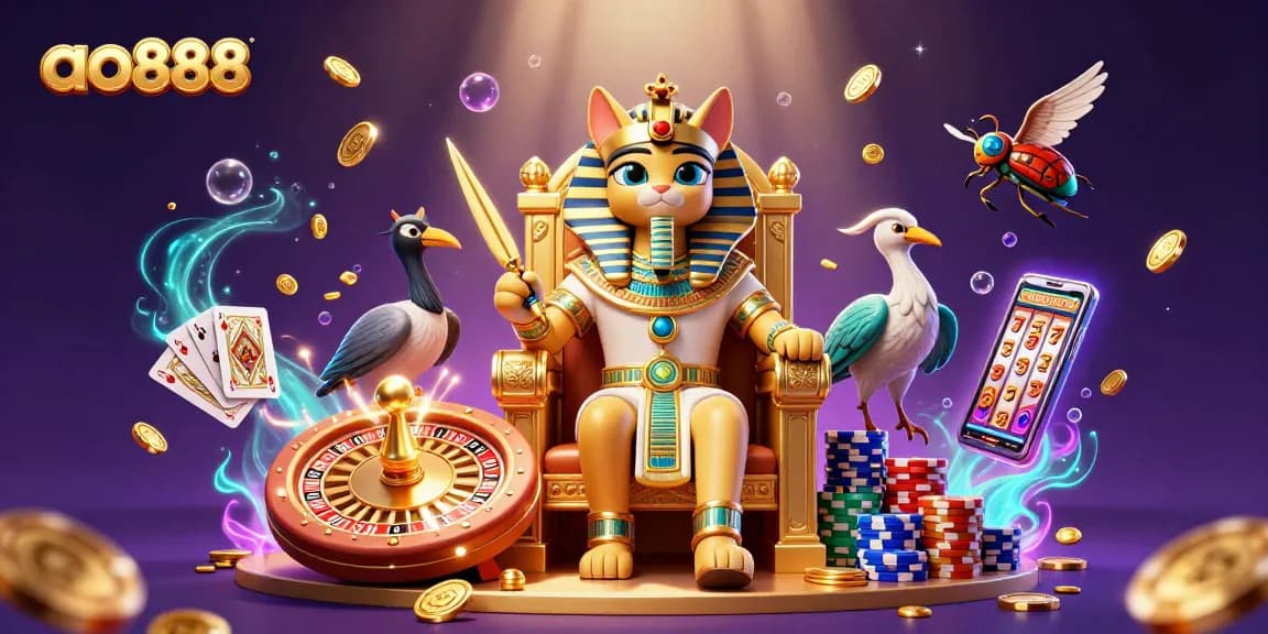 Experience the excitement of ao888's casino with a vibrant pharaoh cat scene full of winning gems!