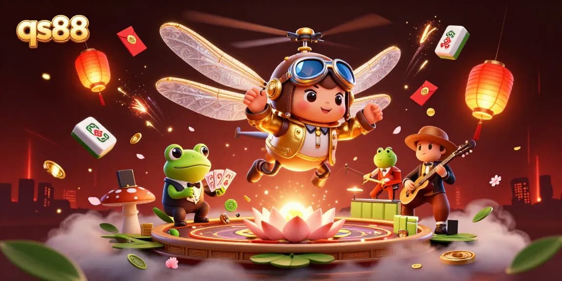 Engage in exciting wins at qs88 with lively characters in a vibrant casino scene.
