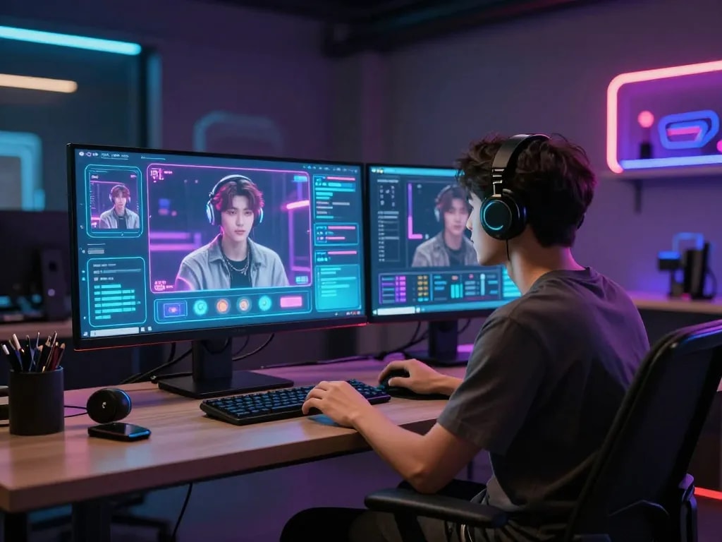 Immersive 18+ AI chat environment showcasing a lifelike digital character interaction.