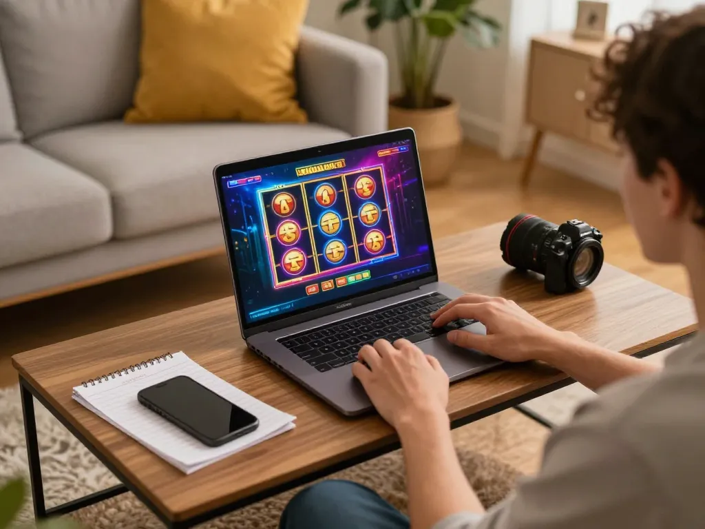 M88 casino login screen displayed on a laptop while a player strategizes with notes.