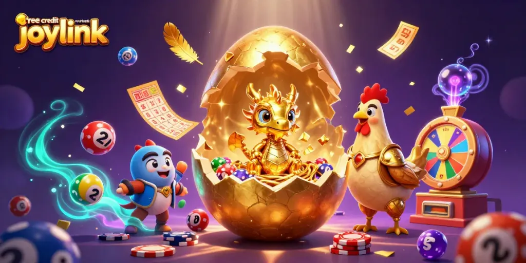 Claim free credit no deposit joylink with a dazzling dragon in a vibrant casino scene.