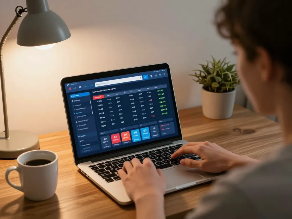 Experience kèo nhà cái hôm nay while analyzing sports betting odds on a laptop in a cozy home.
