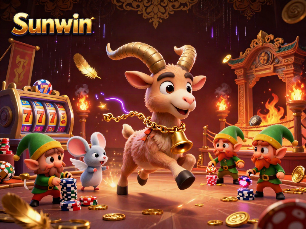 Watch Sunwin come alive with playful 3D characters stealing poker chips in a vibrant casino.