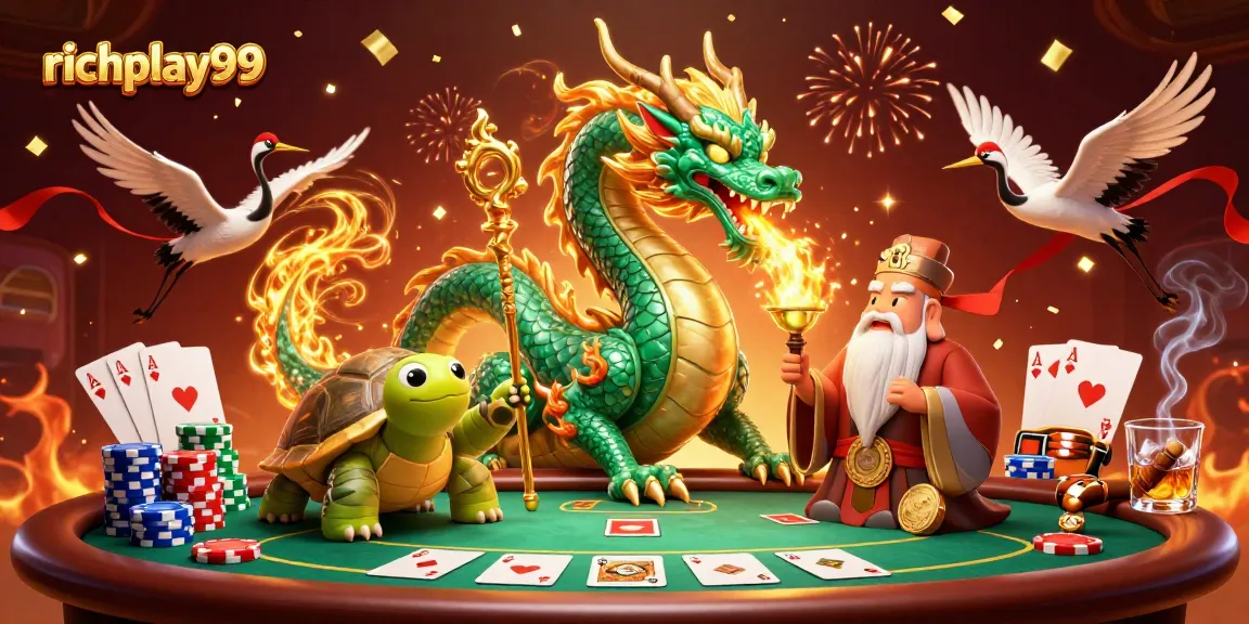 Engage with richplay99 at the vibrant casino featuring a fierce jade dragon and wise sage.