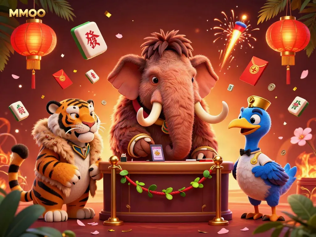 Engage with MMOO at a lively casino moment with playful characters enhancing the experience.