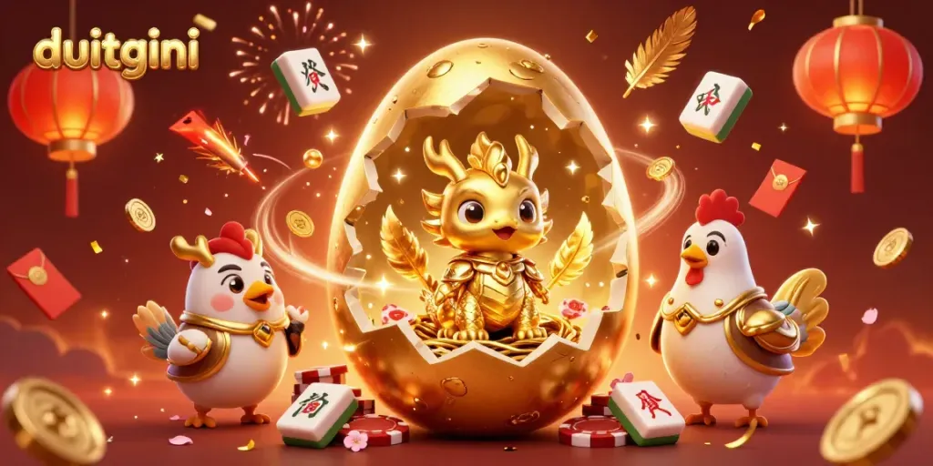 Experience the excitement of duitgini with a golden dragon and festive casino elements.