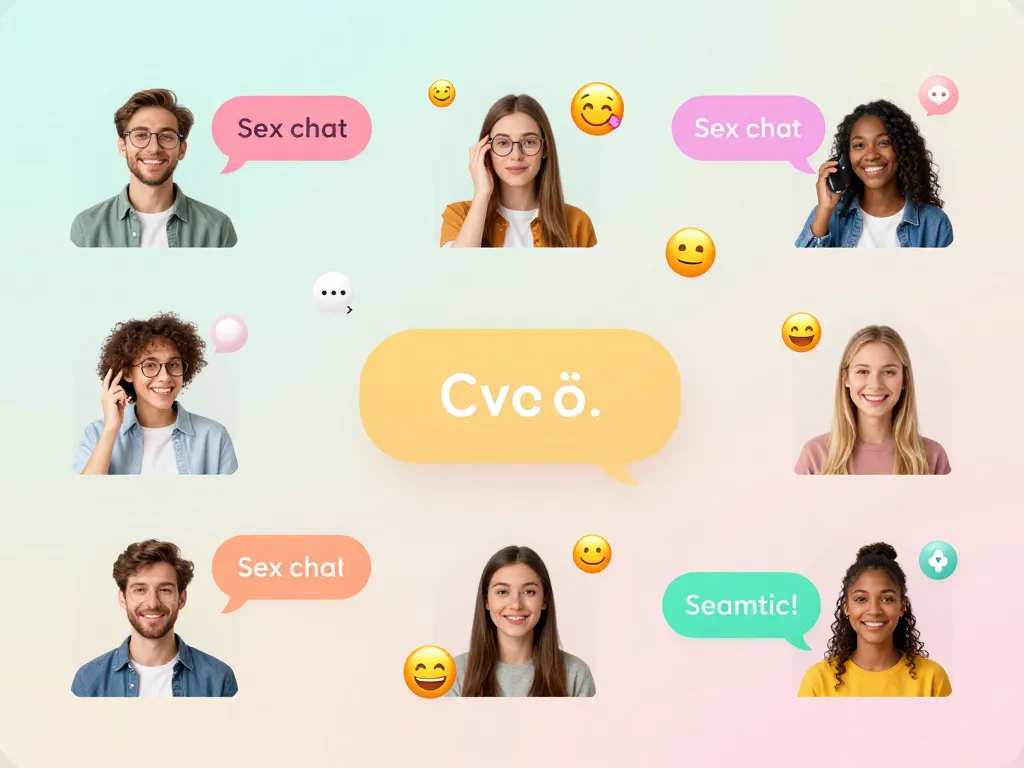Engaging sexchat environment with diverse avatars and playful messages in a virtual setting.