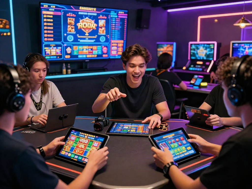 Players enjoying their experience on the rokok88 link with dynamic gaming devices in a vibrant atmosphere.