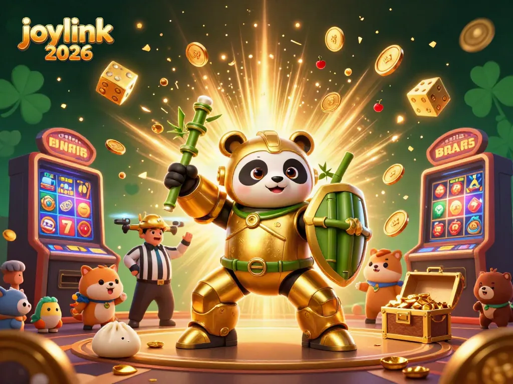 Experience joylink 2026 with a dynamic slot machine jackpot scene featuring our captivating golden panda.