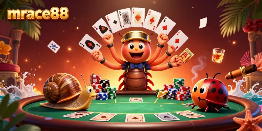 Experience thrilling action at mrace88's vibrant poker table game fantasy scene with animated characters and dynamic elements.
