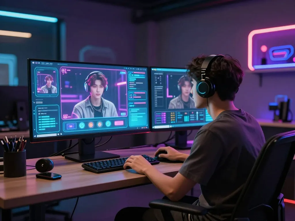 Immersive 18+ AI chat environment showcasing a lifelike digital character interaction.