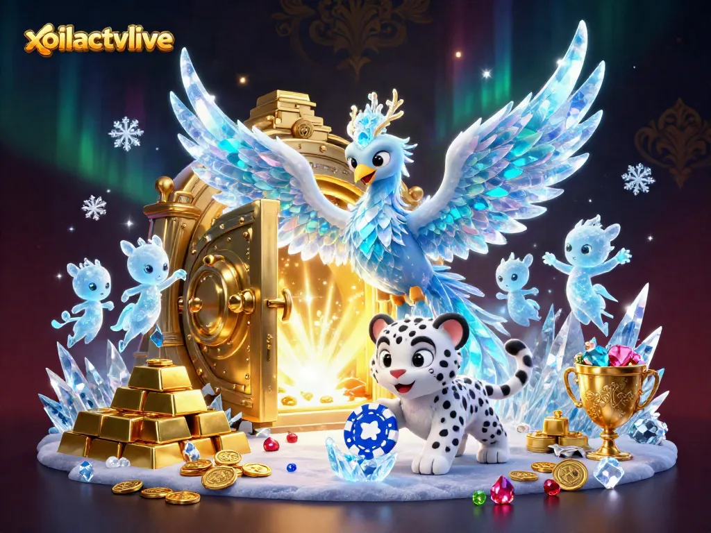 Experience thrilling gameplay with xoilactvlive featuring an ice phoenix, poker chips, and sparkling treasures.