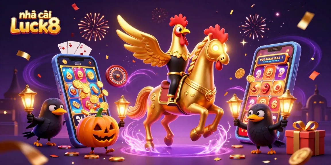 Experience thrilling wins at nhà cái Luck8 in a vibrant casino-setting illustration.
