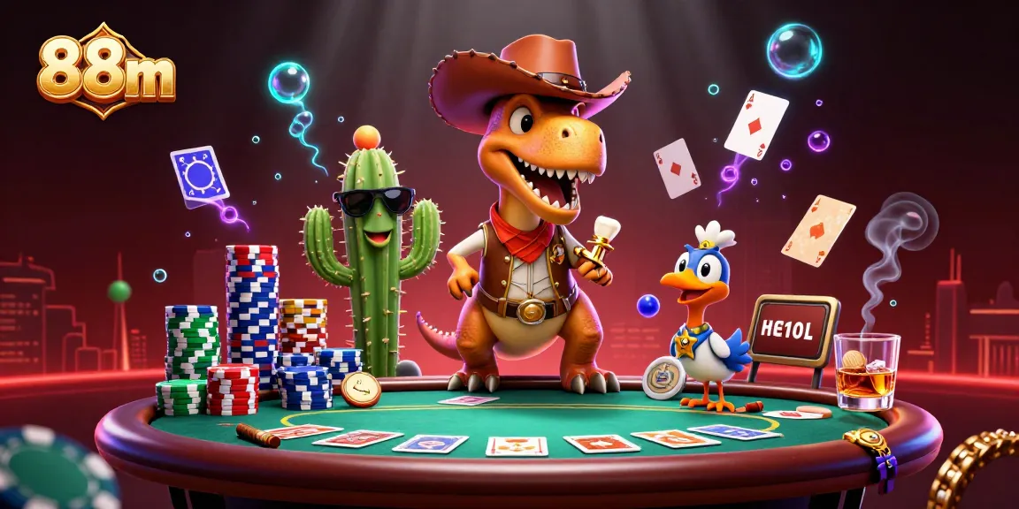 Engage in thrilling gameplay at 88m with a cartoon cowboy dinosaur and his gaming companions.